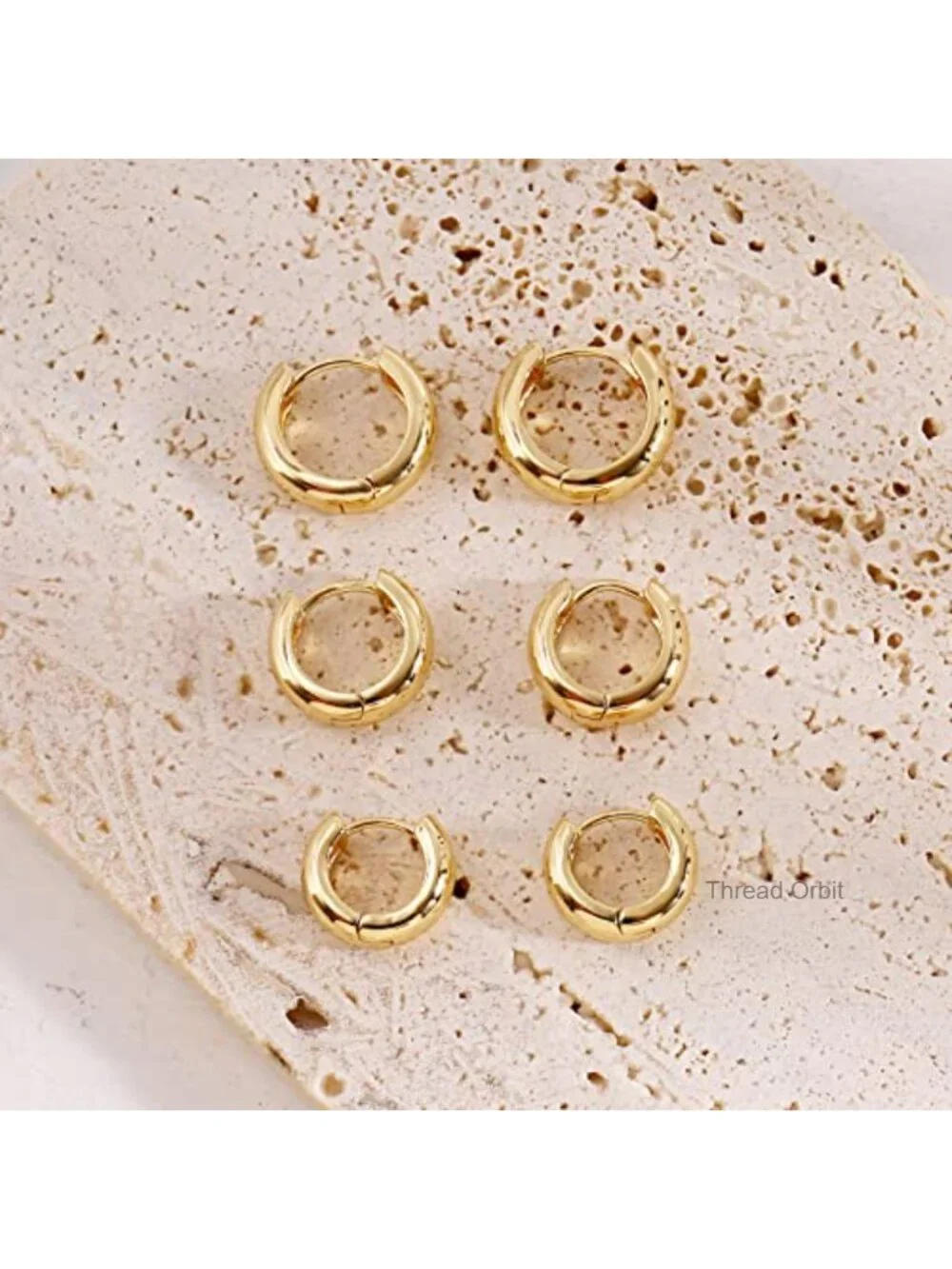 14K Gold Plated Brass Chunky Hoop Earrings Lightweight Huggie Hoops - Picture 4 of 6